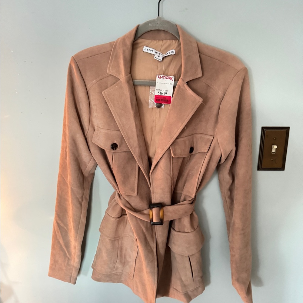 Beige HYFVE suede collared jacket with belt